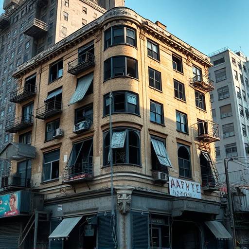 Image of an abandoned building in downtown Los Angeles, capturing urban decay.