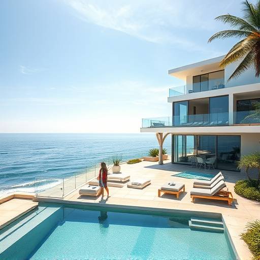 Luxury beach house with an ocean view in Santa Monica, California.
